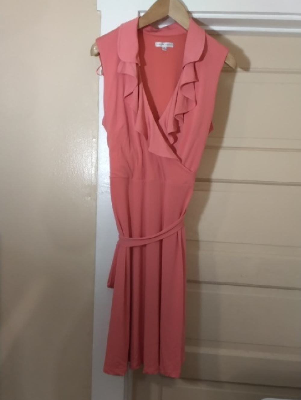 Sandra Darren Coral Pink Ruffle Wrap Dress